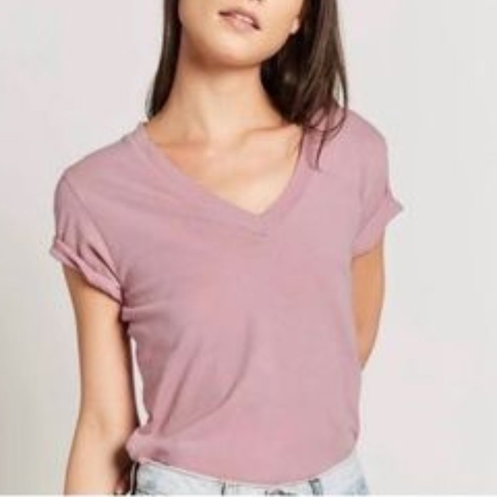 Current/Elliott The V Neck Tee in Pink Nectar